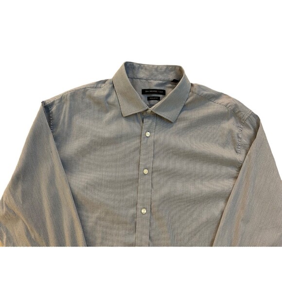 John Varvatos Men's size 17.5-34/35 Gray Grid Regular Fit Button Down Shirt - Picture 2 of 8